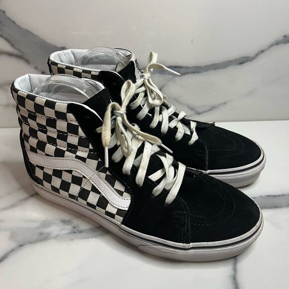 Vans Unisex Black White Checkerboard High Top Skateboard Shoes M Sz 8.5 W Sz 10 - Picture 1 of 7